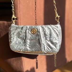 Tory Burch Silver Metallic Crossbody Bag